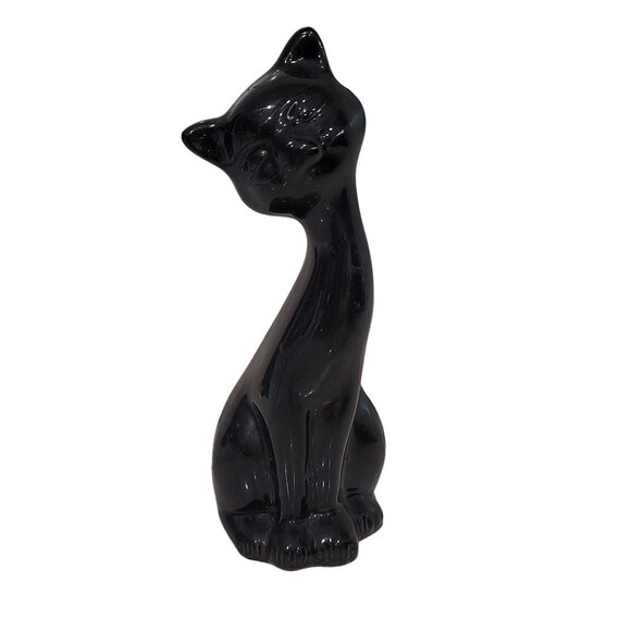 mcm vintage ceramic black cat figurine sculpture tabletop decor cat lover kitten - Picture 1 of 2